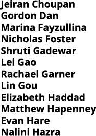 Jeiran Choupan Gordon Dan Marina Fayzullina Nicholas Foster Shruti Gadewar Lei Gao Rachael Garner Lin Gou Elizabeth H   