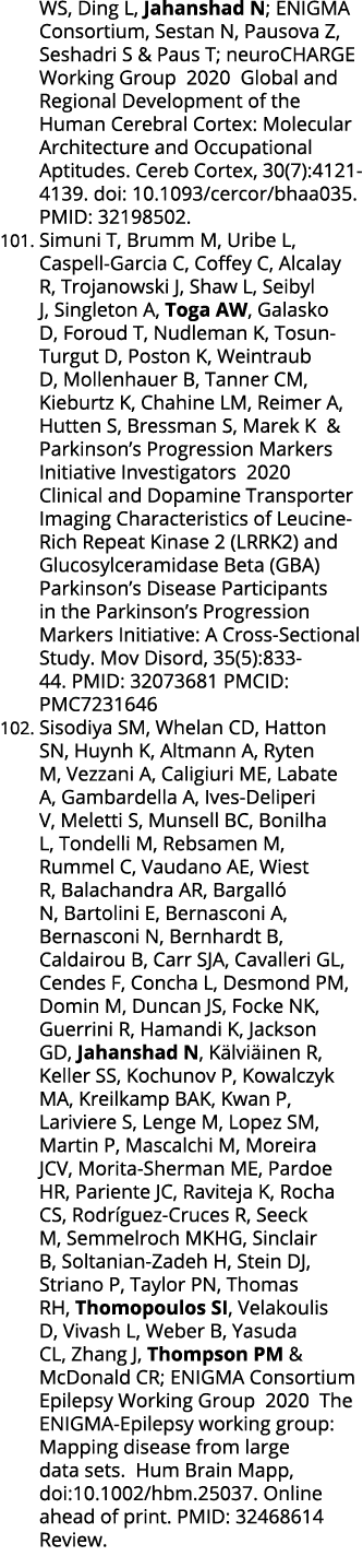 WS, Ding L, Jahanshad N; ENIGMA Consortium, Sestan N, Pausova Z, Seshadri S & Paus T; neuroCHARGE Working Group 2020    