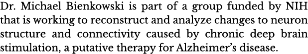 Dr  Michael Bienkowski is part of a group funded by NIH that is working to reconstruct and analyze changes to neuron    