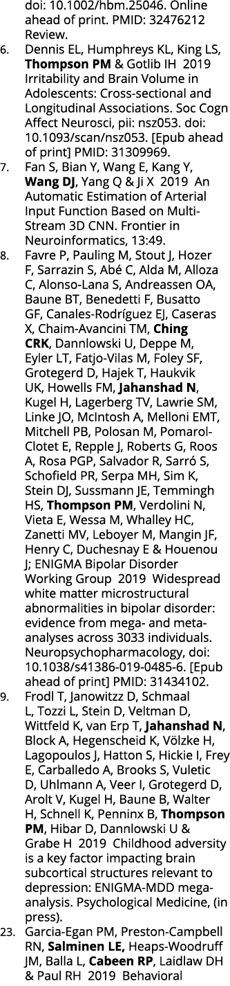 doi: 10 1002 hbm 25046  Online ahead of print  PMID: 32476212 Review  6  Dennis EL, Humphreys KL, King LS, Thompson P   
