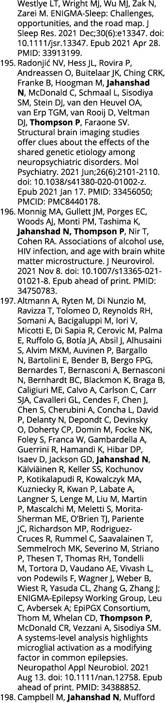 Westlye LT, Wright MJ, Wu MJ, Zak N, Zarei M  ENIGMA-Sleep: Challenges, opportunities, and the road map  J Sleep Res    