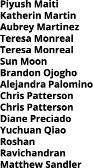 Piyush Maiti Katherin Martin Aubrey Martinez Teresa Monreal Teresa Monreal Sun Moon Brandon Ojogho Alejandra Palomino   