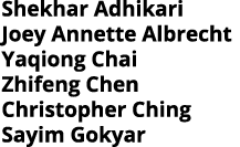 Shekhar Adhikari Joey Annette Albrecht Yaqiong Chai Zhifeng Chen Christopher Ching Sayim Gokyar 