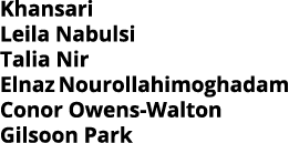 Khansari Leila Nabulsi Talia Nir Elnaz Nourollahimoghadam Conor Owens-Walton Gilsoon Park 